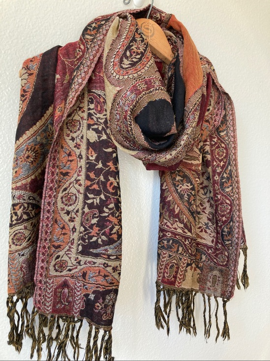 Novica Accessories - Novica Wool paisley floral fall autumn Colors fringed scarf wrap Whimsigoth boho